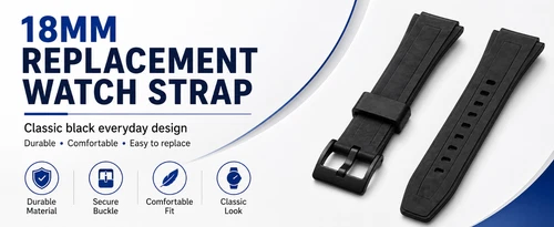18mm Black Resin Watch Strap Compatible Casio F91 F94 F105 Replacement Band - Picture 10 of 11