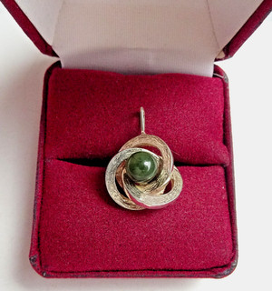 Anhänger 835 Silber grüne Jade Kugel Modernist Designerstil Vintage 1970/80er