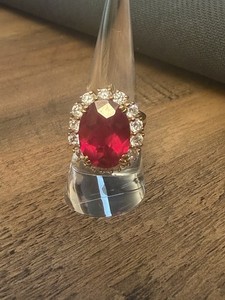 Authentic JACKIE KENNEDY Gold Plated Lab-Created Ruby & C Z Ring Size 7 JBK