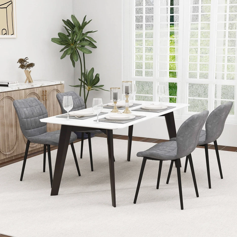 Dining Chairs Set of 4 w/ Padded Back Metal Legs & 2 Adjustable Foot Pads - Image 3 of 4