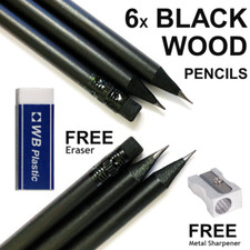 HB Pencils with Eraser Rubber Tip Strong 6 x PENCILS + FREE Sharpener & Eraser