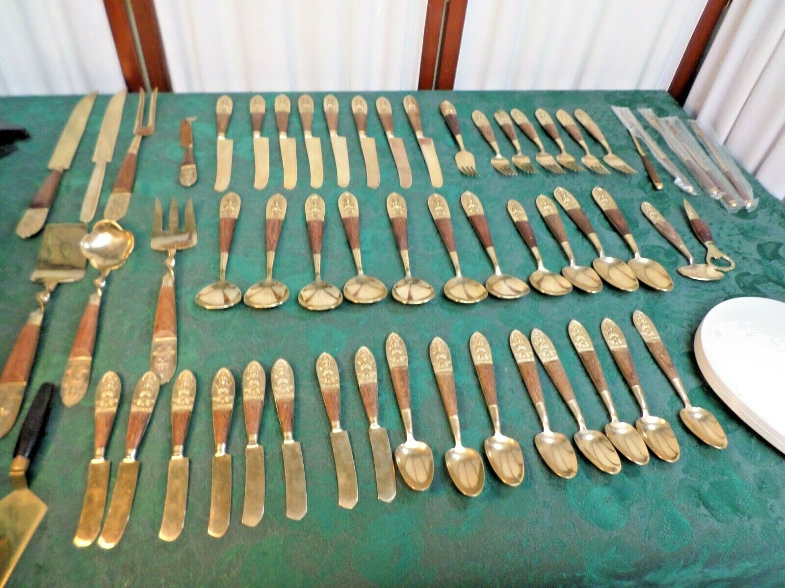 57pc Vintage Siam Thailand Bronzeware Flatware Set w/Wooden Handles eBay