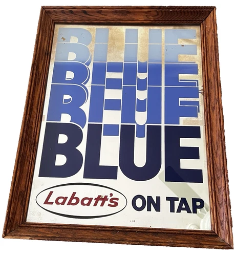 Vintage Labatt's Blue On Tap Beer Tavern Bar Mirror Sign Wood Frame Stamford Art