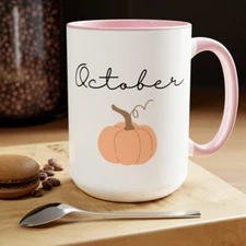 Cute October Pumpkin Two-Tone Coffee Mugs, 15oz