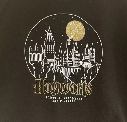 Lot of 2 SM/Med Harry Potter Glitter Hogwarts Cozy Pullover Sweatshirt Black - Picture 3 of 8