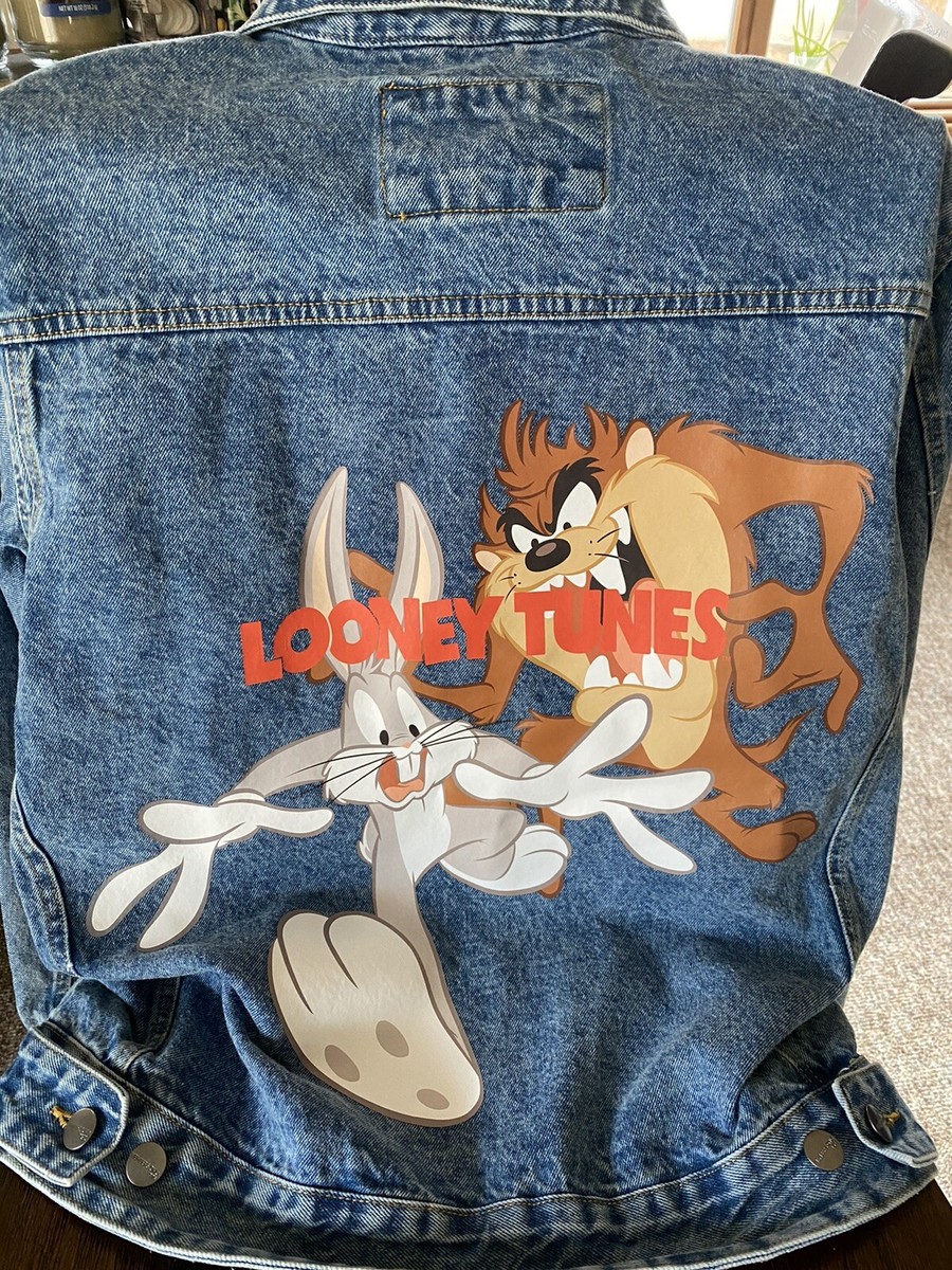 LOONEY TUNES Size L Denim Jacket Bugs Bunny & Taz Devil by