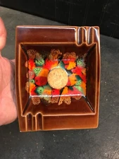 Vintage Mid Century Modern Ceramic Glazed 6in Square Retro Ashtray JAPAN