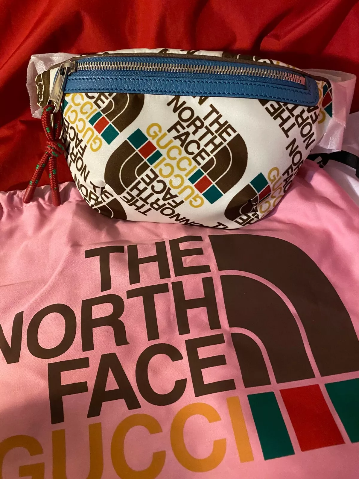 NEUF AVEC ÉTIQUETTES POO ! SAC CEINTURE UNISEXE AUTHENTIQUE GUCCI X THE NORTH FACE TNF LOGO OS ~ ÉPUISÉ !