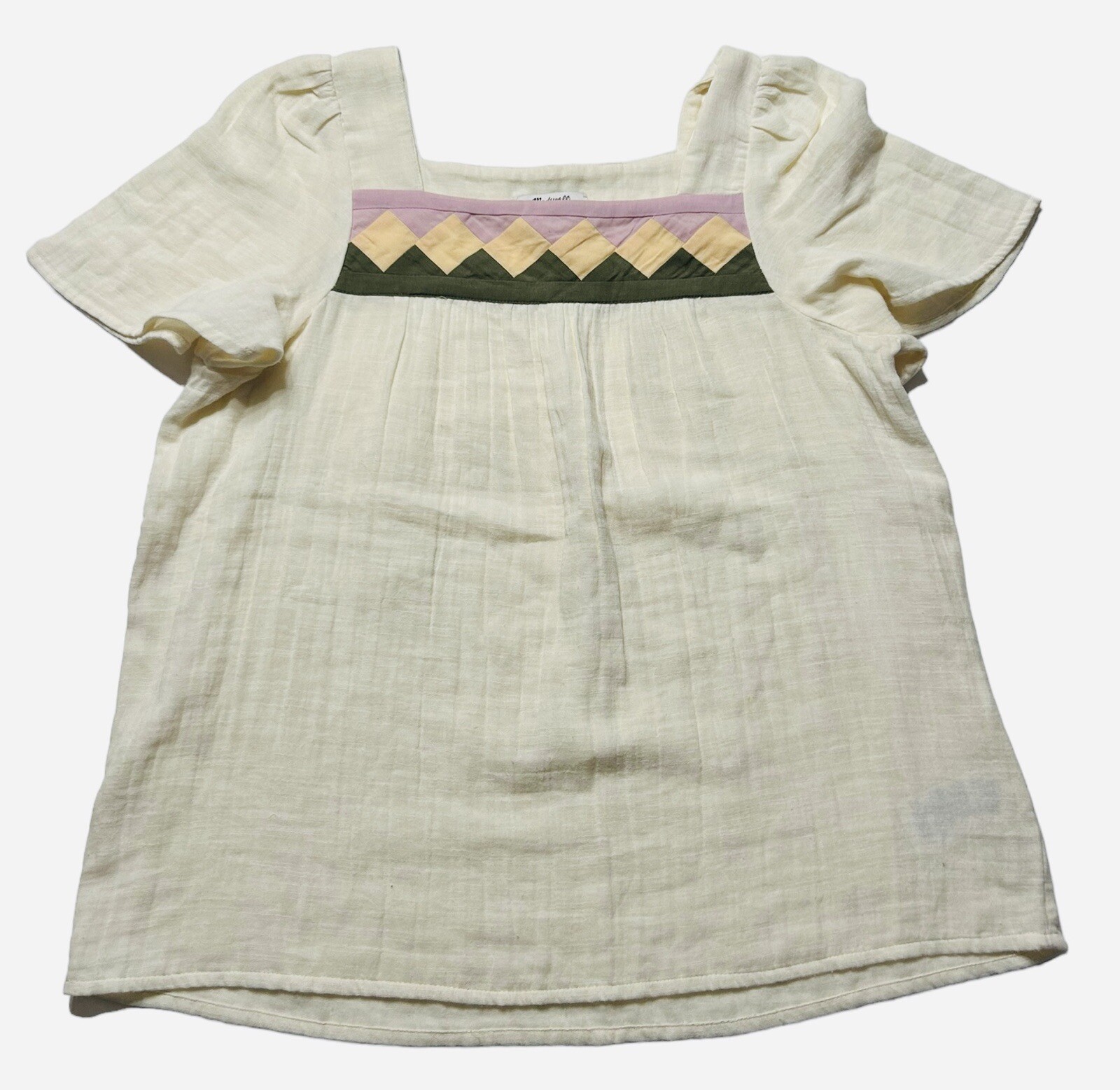 Madewell Patchwork Square Neck Top Short Sleeve S… - image 1