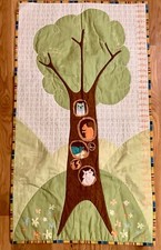 Vintage Handmade Baby Quilt Animals In Tree Incremental Inches On Side