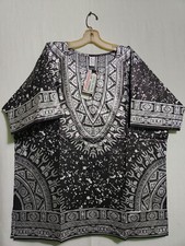 Men Women African Dashiki Top Shirt Traditional Blous Black Silver Free Size