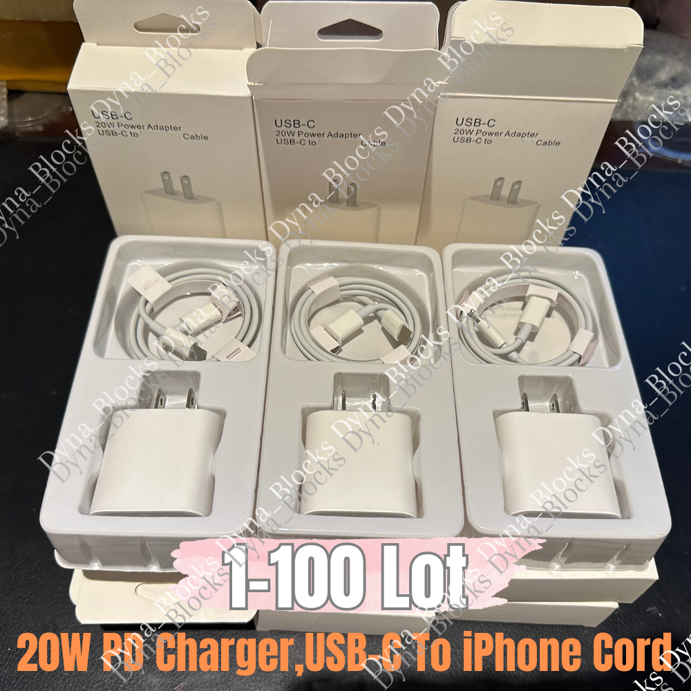 Bulk Lot For iPhone 14 13 11 20W Power Adapter USB Type-C Fast Charger PD Cable