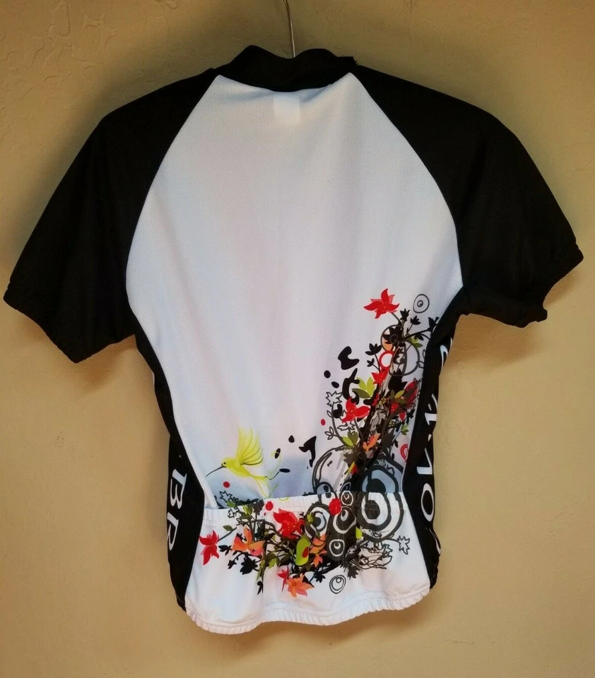 Camiseta deportiva de ciclismo World Jerseys para mujer talla pequeña cremallera frontal colibrí blanca Foto 2 de 4