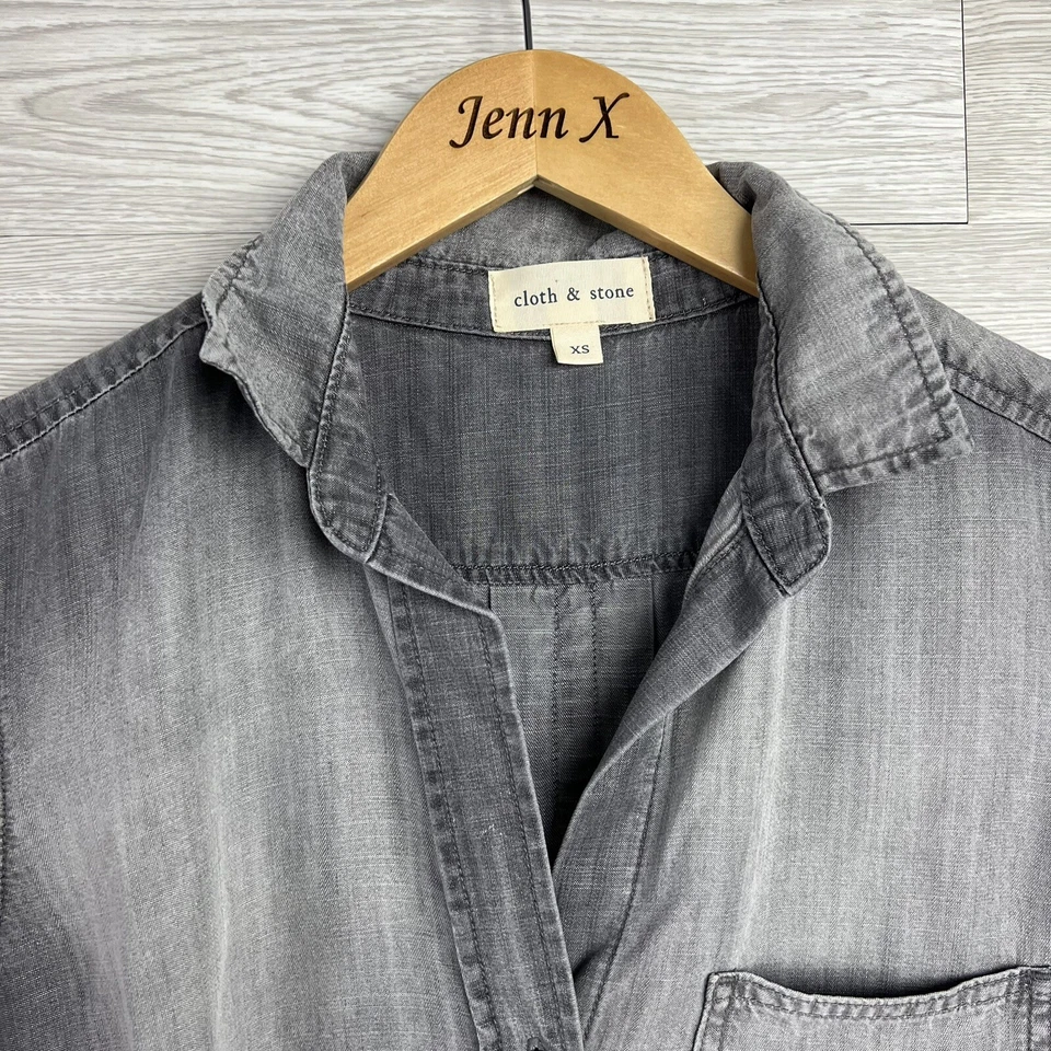 Camisa gris manga larga Cloth & Stone Muse para mujer lavada a la piedra con botones talla XS Foto 3 de 4