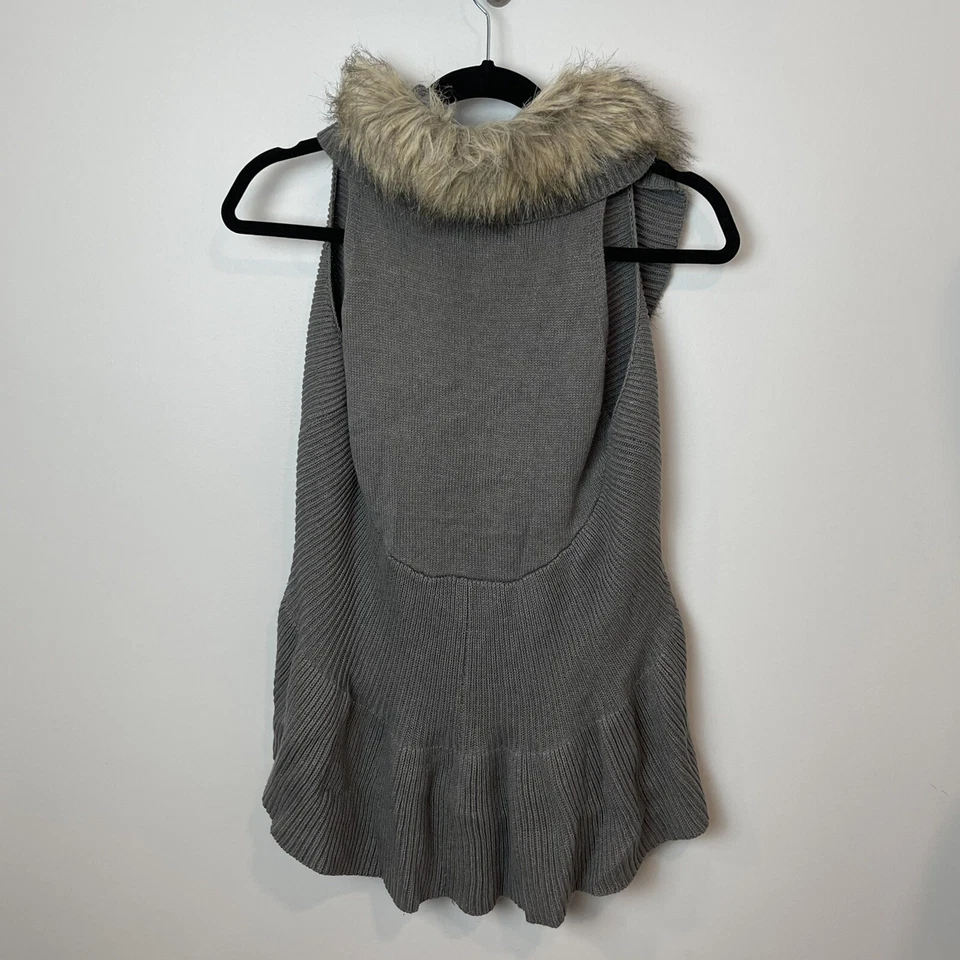 CRISTAL KOBE Animal Ribete Tejido Suéter Chaleco Gris Imitación Piel Ribete Talla Pequeña BC  Foto 4 de 4