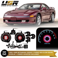 Red Glow Gauge Black Overlay For 91-99 Mitsubishi 3000gt Turbo 180mph Cluster