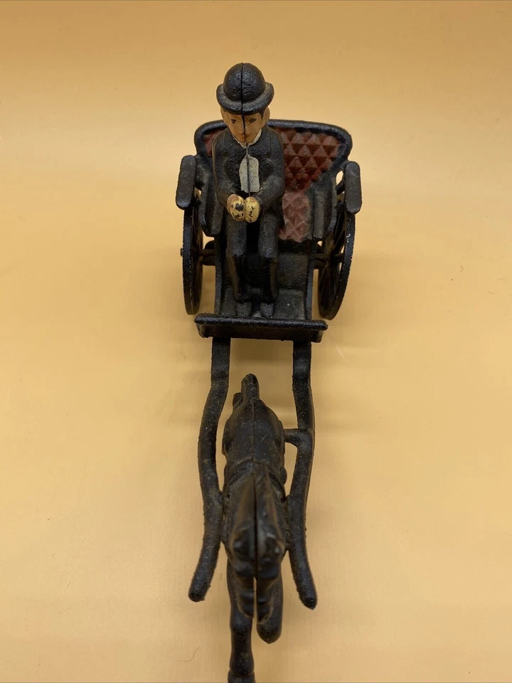 Antique & Rare Oster Toys Cast Iron Smart Man In A Horse Drawn Buggy Made In USA - Image 4 of 4