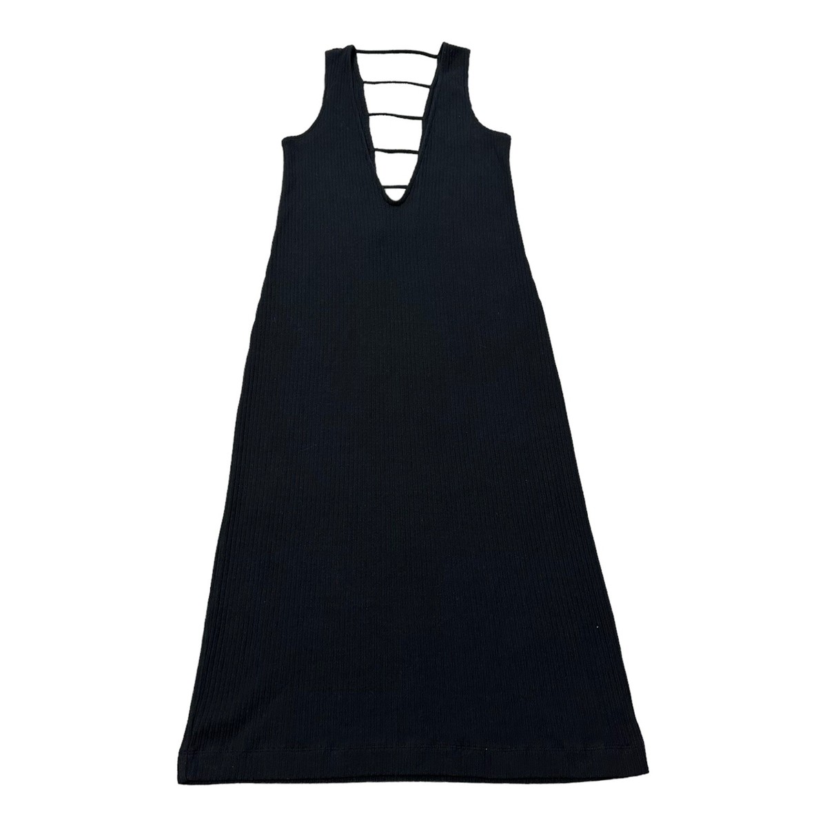 Free People FP Beach Midi Dress Women's S Black Ribbed Deep V Neck Tank  Stretch | eBay