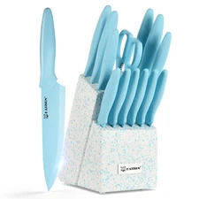 14 Piece Blue Coding High Carbon Steel Knives Set with Wooden Block