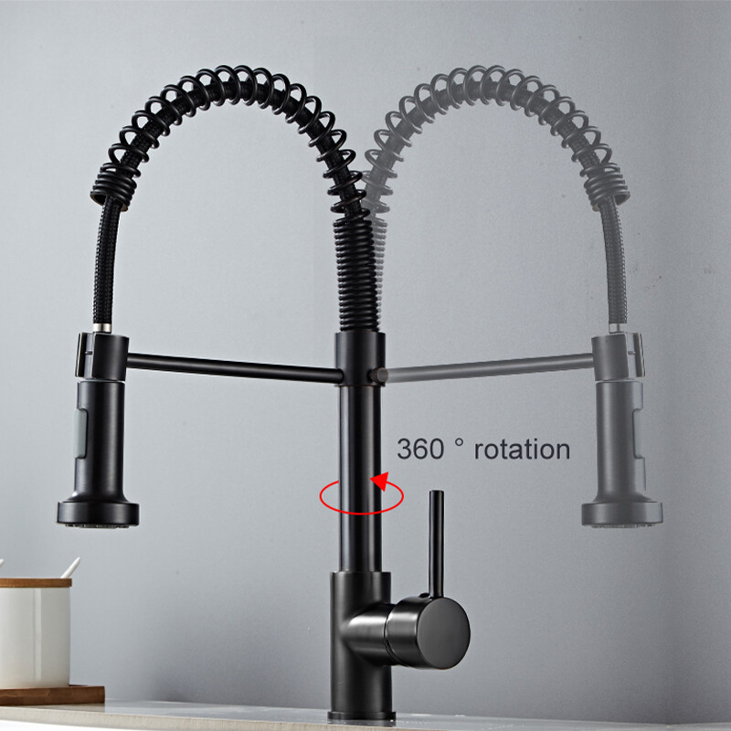 Matt Black Monobloc Kitchen Sink Mixer Tap with Pull Out Hose Spray
