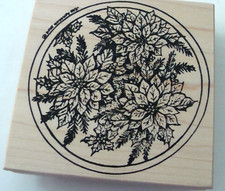 2008 Northwoods Large Wood Mount Red Rubber Stamp Round Floral