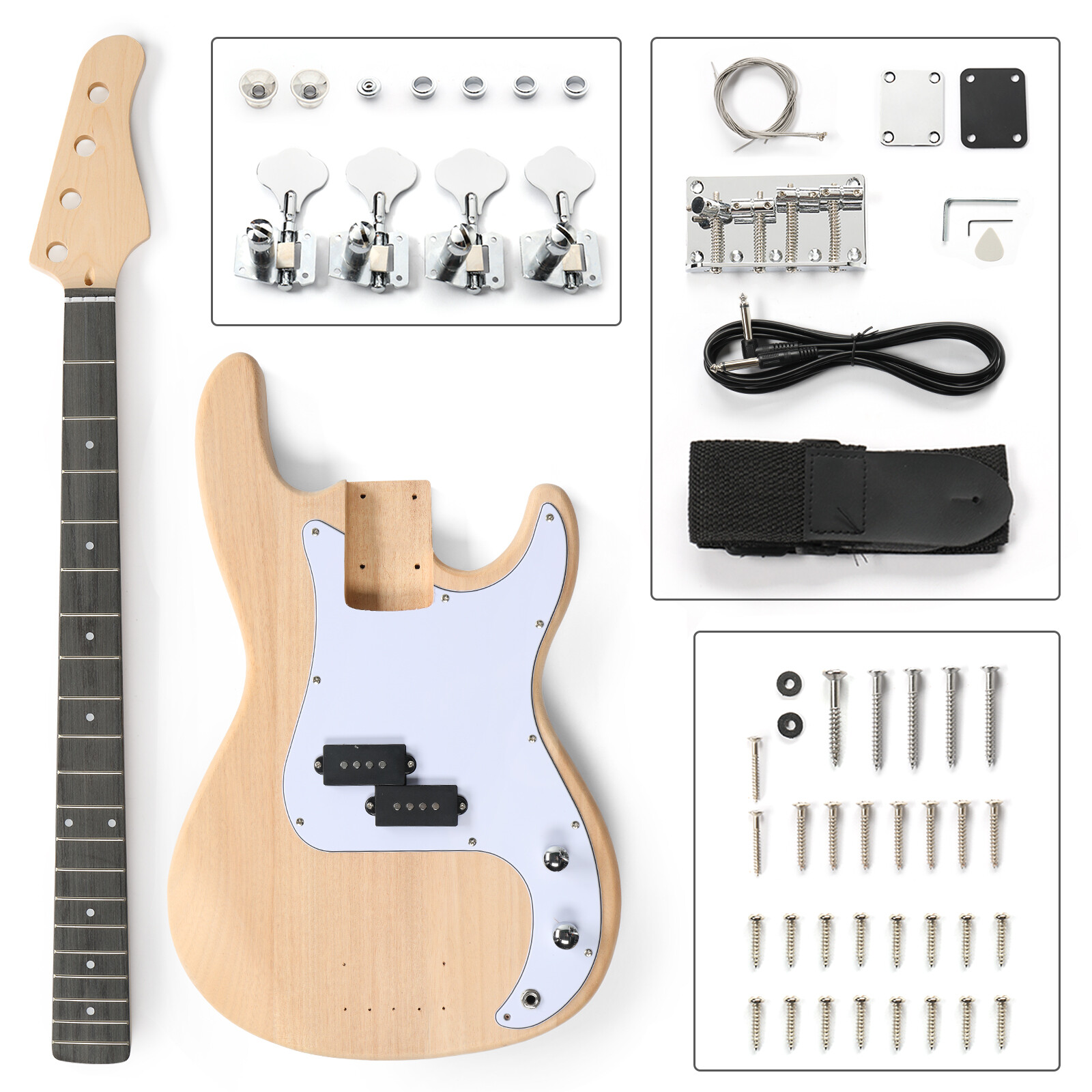 DIY 4 String GP Style Electric Bass Guitar Kits with Mahogany Body, Maple Neck