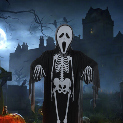 Adult Kids Halloween Ghost Skeleton Costume Haunted Fancy