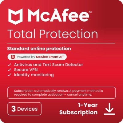 McAfee Total Protection 2025 | 3 Device | Direct from McAfee | Same Day Delivery