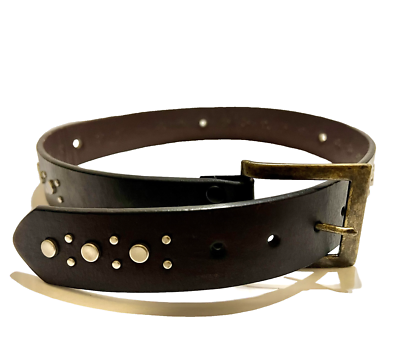 Enmon Womens Brown Leather Silver Studded Embellished Belt w 