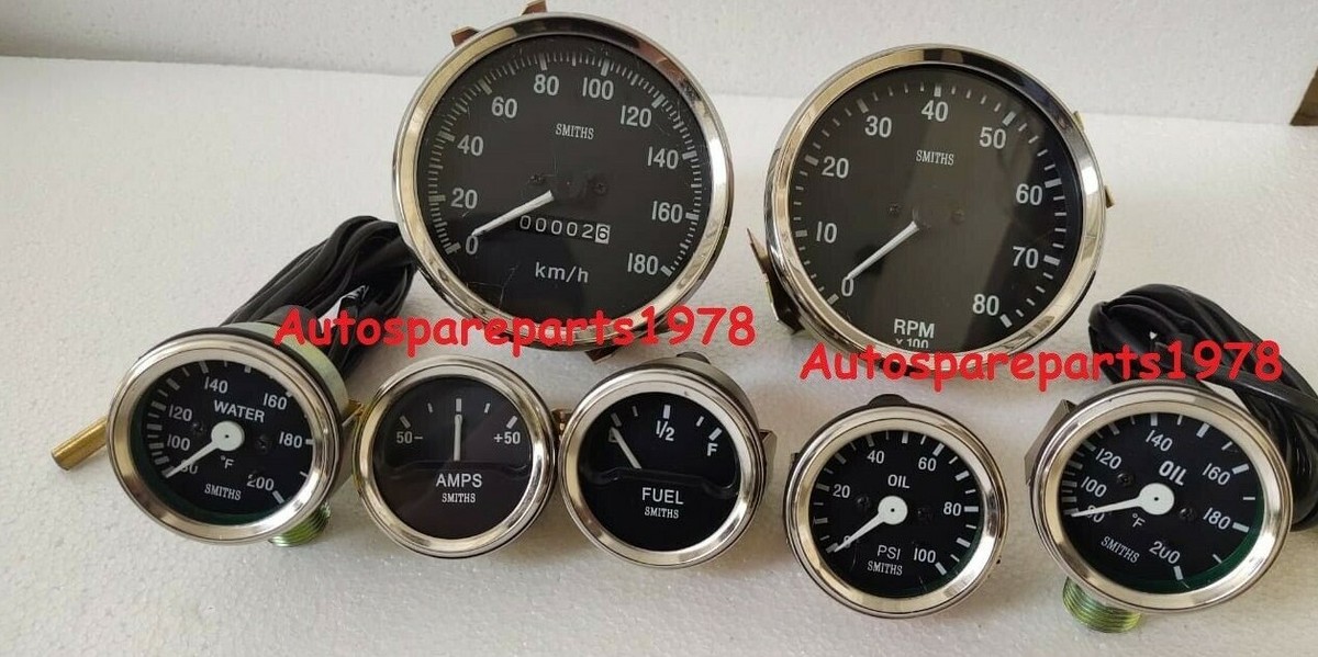 Smiths Replica Kit-Elec Temp Oil Fuel voltGauge + 180-0MPH Speedo + 0