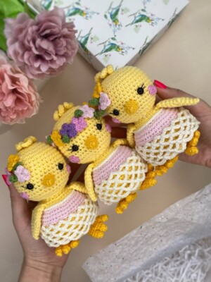 Easter chicken toy, easter basket filler, crochet chick easter decor