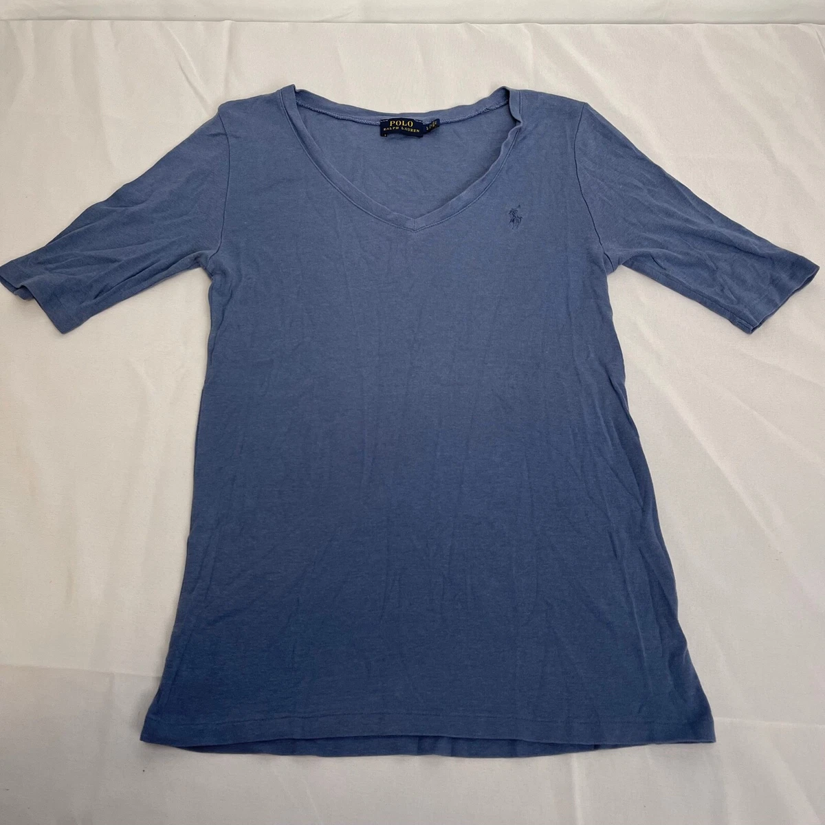 Polo Ralph Lauren Blue Women s Size Large T Shirt V neck 3 4 Sleeve Pony