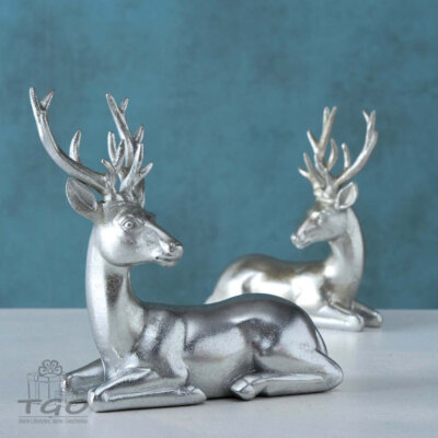 Boltze 2er Hirsch paar liegend silber aus Kunstharz 15cm-1007442