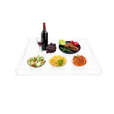Acrylic Serving Tray & Handles, 23.62in Rectangular Food Serving Tray