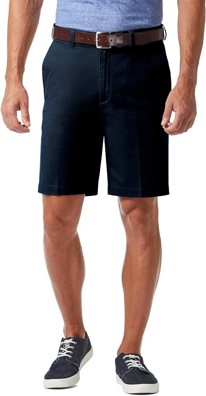 NEW Haggar Men's Classic Fit Flat Front Shorts Waist SIZE 32 Navy Blue Vacation