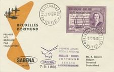 BELGIEN 1956 Helikopter-Erstflug Sabena 1.Helipost Verbindung BRÜSSEL – DORTMUND