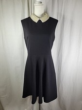 Betsey Johnson Womens Dress Black Knit Fit & Flare Pearl Collar Sleeveless Sz 8
