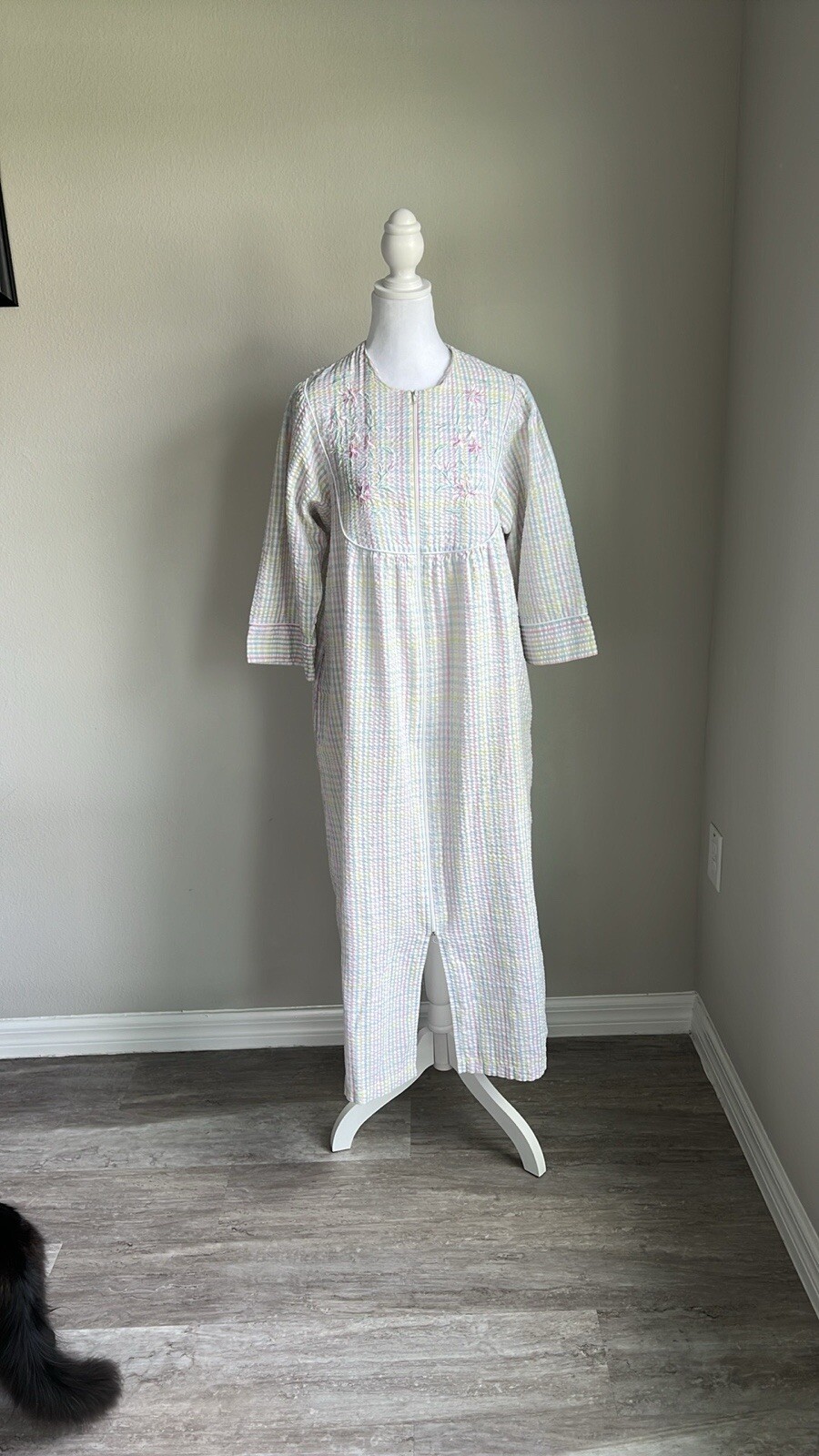 Vintage Miss Elaine seersucker striped duster hou… - image 1