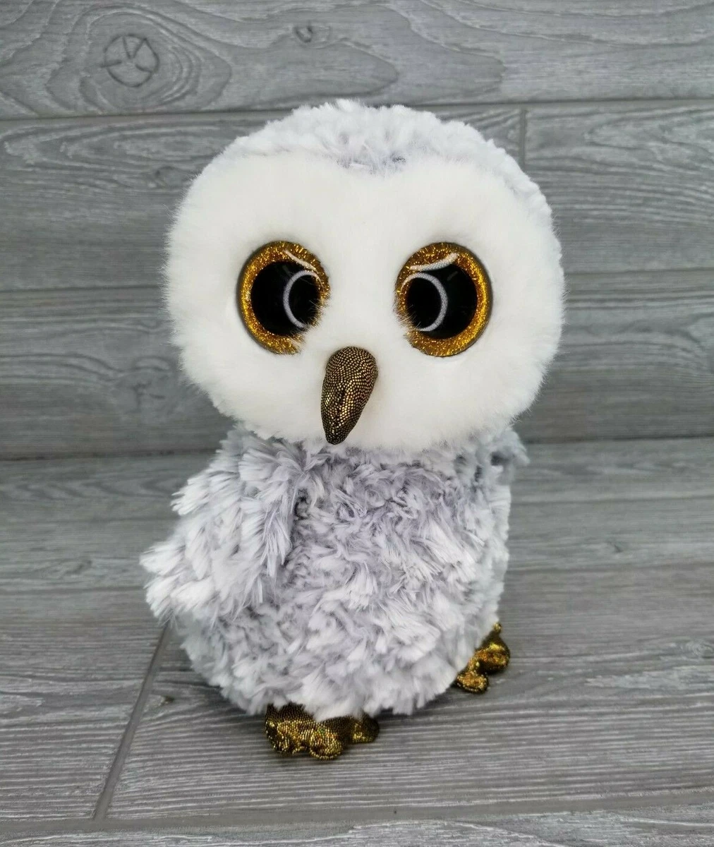 Ty Beanie Boos Owl Plush OWLETTE 9 Gold GLITTER EYES Medium Stuffed Animal