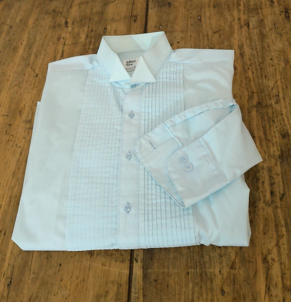 Camisa de esmoquin plisada con cuello de ala azul claro talla pequeña para niño - fácil cuidado nueva sin etiquetas Foto 4 de 4