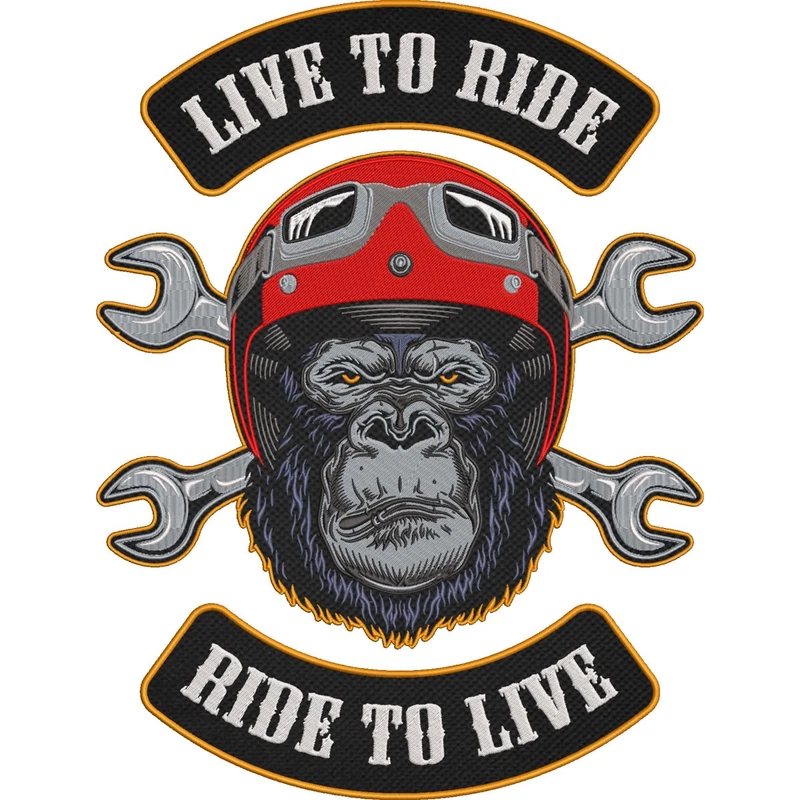 Live to Ride Ride to Live Gorilla Helmet Biker Patch – Large 3-Piece Motorcycle Rocker