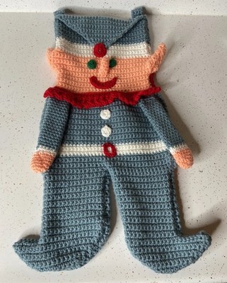 Vintage Hand Knit Christmas Stocking Elf Wall Hanging 3D Crochet Large 24 