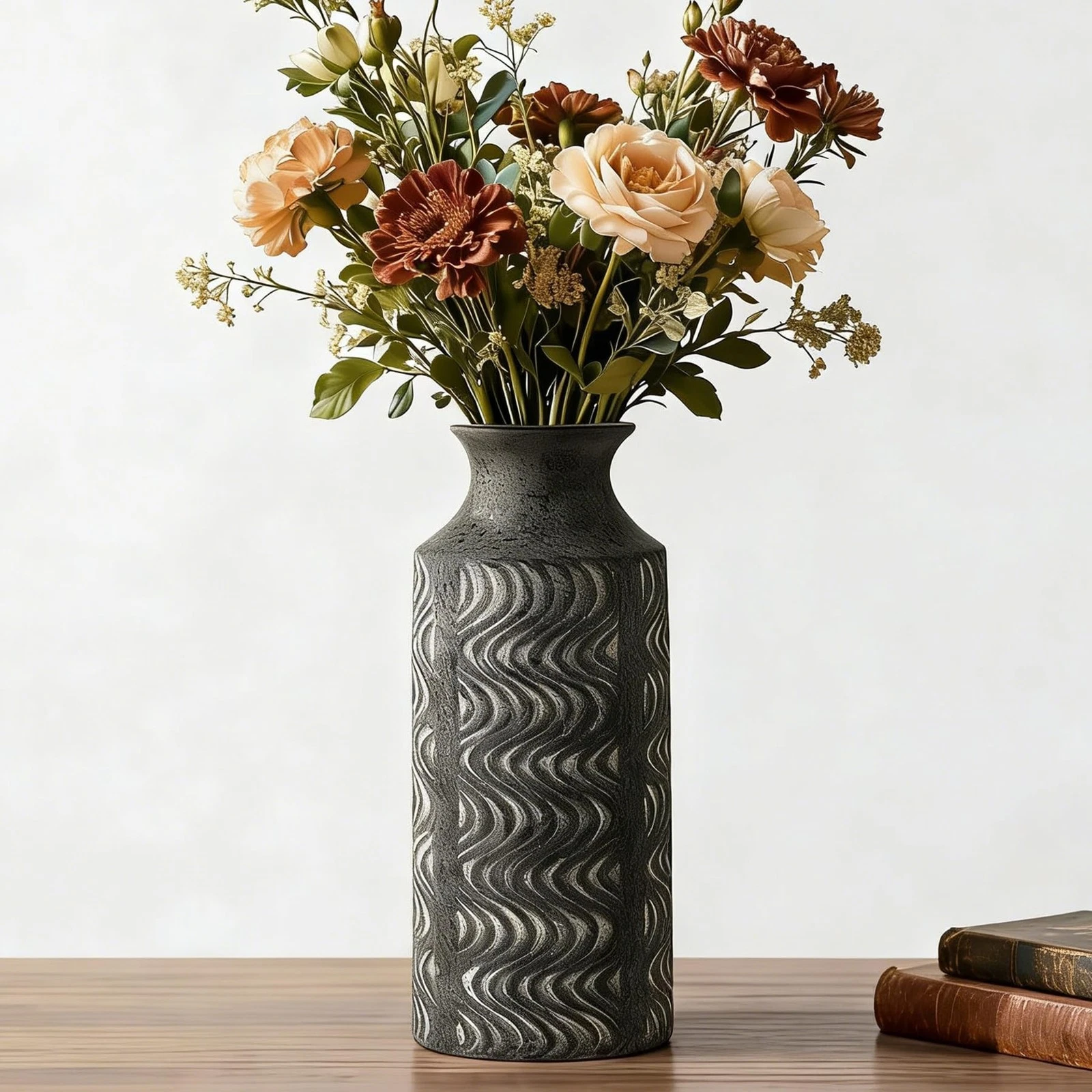 Black Vintage Vase - 11 in Ceramic Decorative Vase - Tall Flower Vase for Hom...