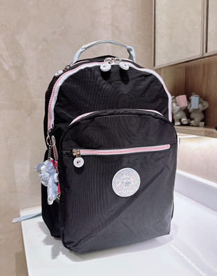 NWT Kipling women's girl Seoul up 15'' laptop Large Backpack in Happy black 45cm