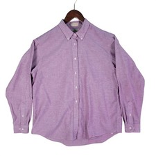 Vintage LL Bean Shirt Men's 16 Purple Gingham Button-Down Long Sleeve MADE USA