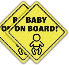 Baby on Board Sticker Sign for Car Window, 2 Pack 5.5" x 5.5" in Bright Yellow a