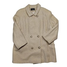 Wool Mid Length Women's Coat Medium Beige Lined Pockets Noble Vintage