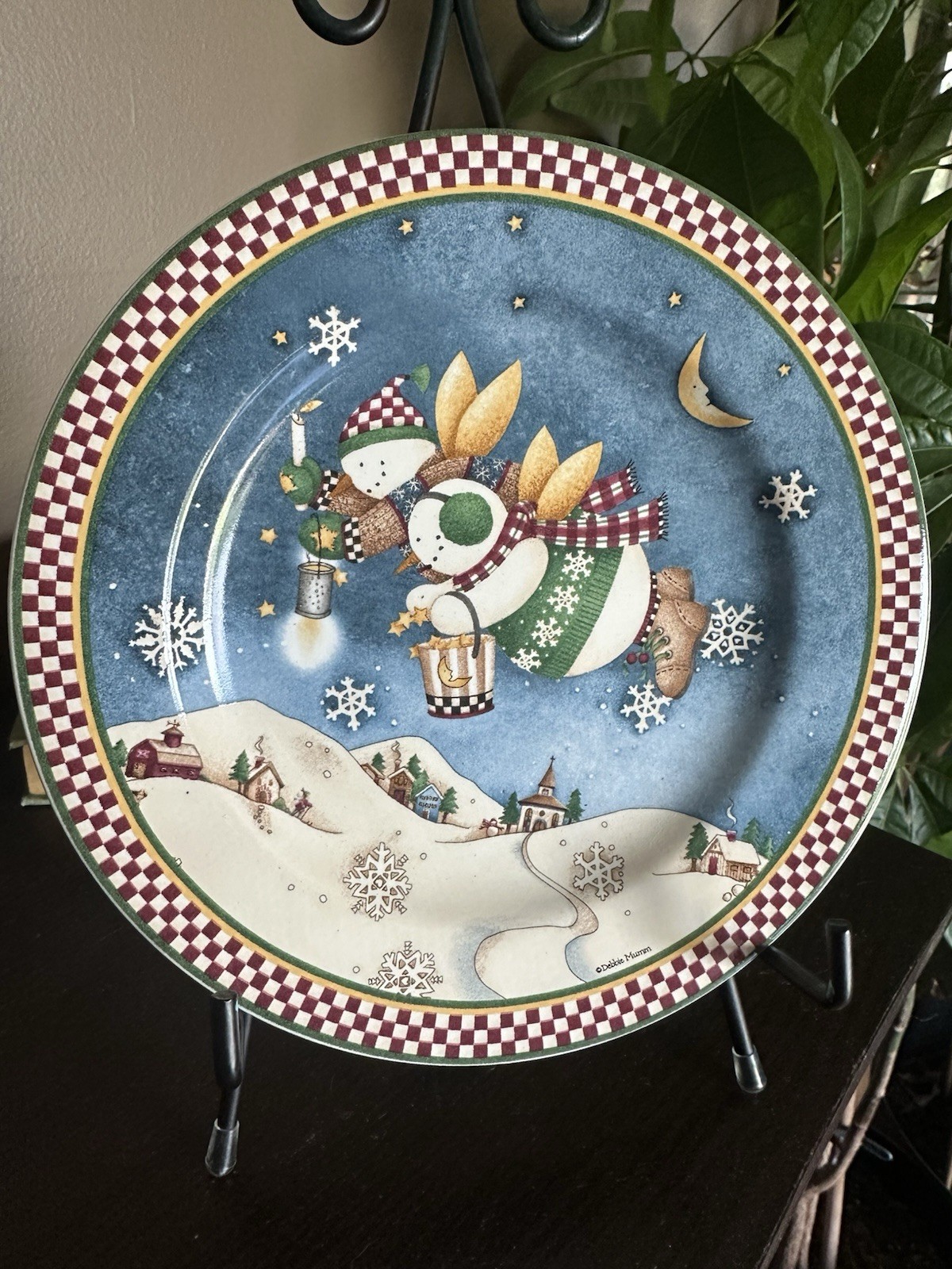 DEBBIE MUMM SAKURA SNOW ANGEL VILLAGE STONEWARE SALAD/DESSERT PLATE Set of 4