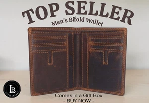Vintage Leather Mens Slim Bifold Wallet RFID Blocking Credit Card Holder Wallets