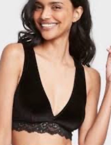 Auden schwarzer Samt und Spitze Plunge Pullover Bralette Gr. XL - Bild 1 von 9